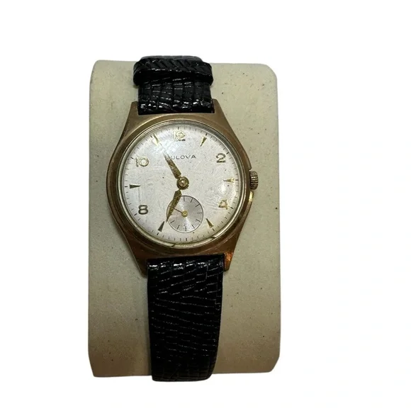 Bulova Gold Case with Black Strap Men's Watch